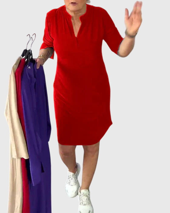 Annie | Solid V-Neck Dress