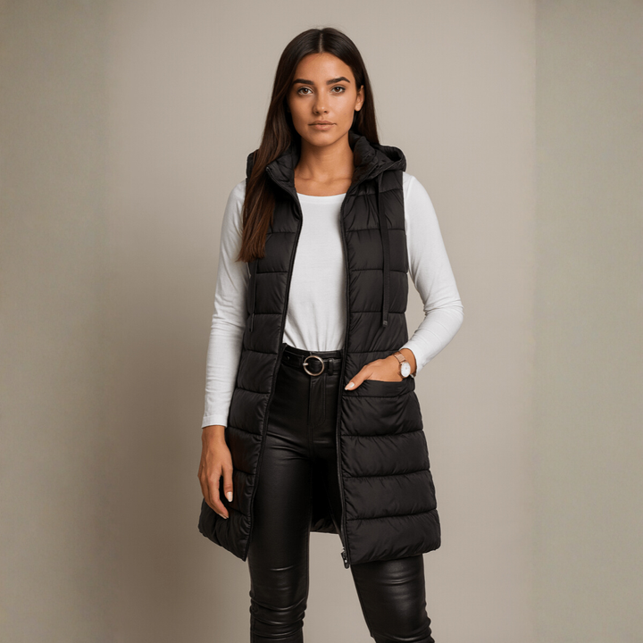 ELENA | CASUAL SLEEVELESS HOODED LONG PUFFER VEST