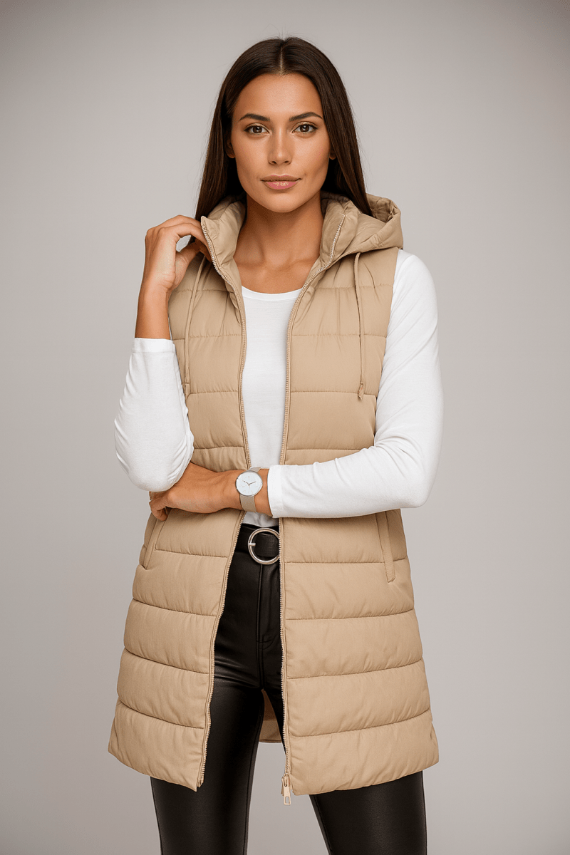 ELENA | CASUAL SLEEVELESS HOODED LONG PUFFER VEST