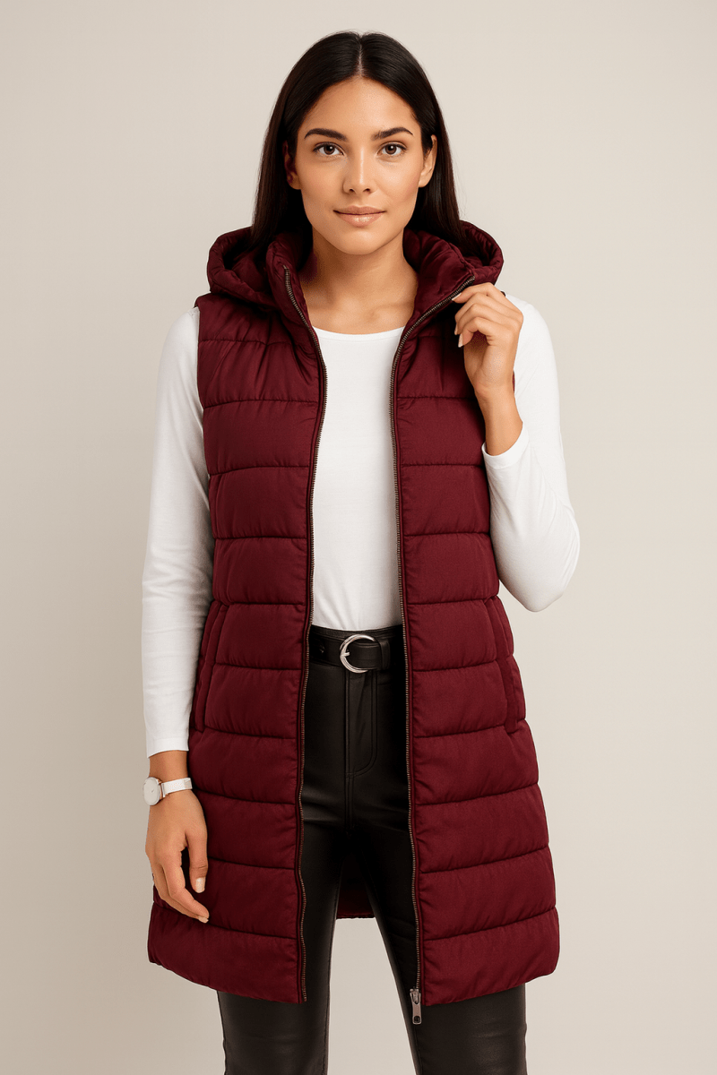ELENA | CASUAL SLEEVELESS HOODED LONG PUFFER VEST